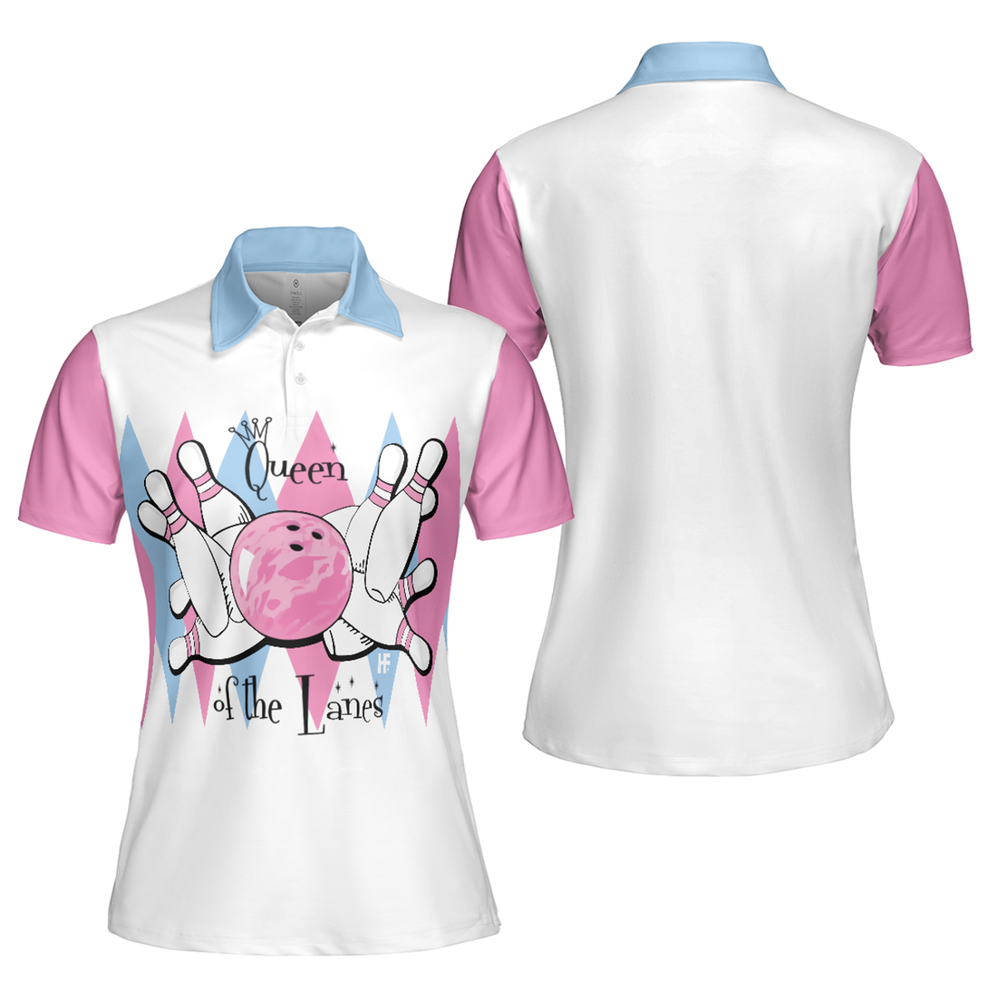 Queen Of The Lanes Pink Blue Bowling Shirt For Ladies Women's Polo Shirts S-5XL