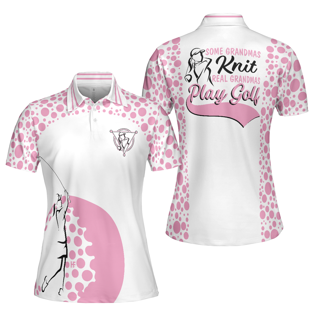 Real Grandmas Play Golf Short Sleeve White and Pink Women's Polo Shirts S-5XL