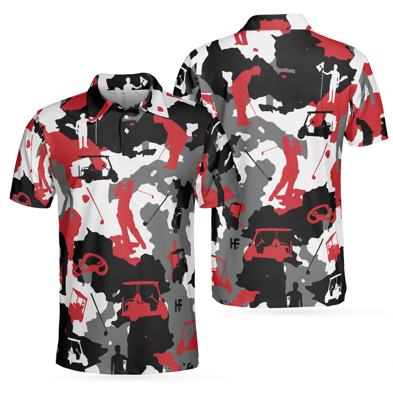 Red And White Camouflage Golfer Silhouette Camo Golf Men's Polo Shirt S-5XL