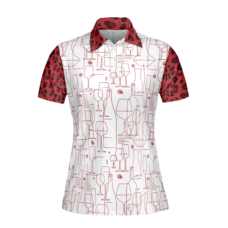 Wine Leopard Pattern Drink Golf Short Sleeve Women's Polo Shirts S-5XL