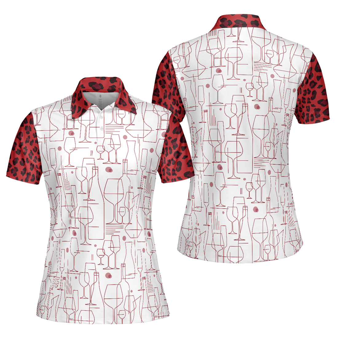 Wine Leopard Pattern Drink Golf Short Sleeve Women's Polo Shirts S-5XL