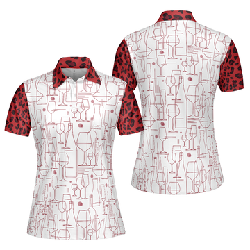 Wine Leopard Pattern Drink Golf Short Sleeve Women's Polo Shirts S-5XL