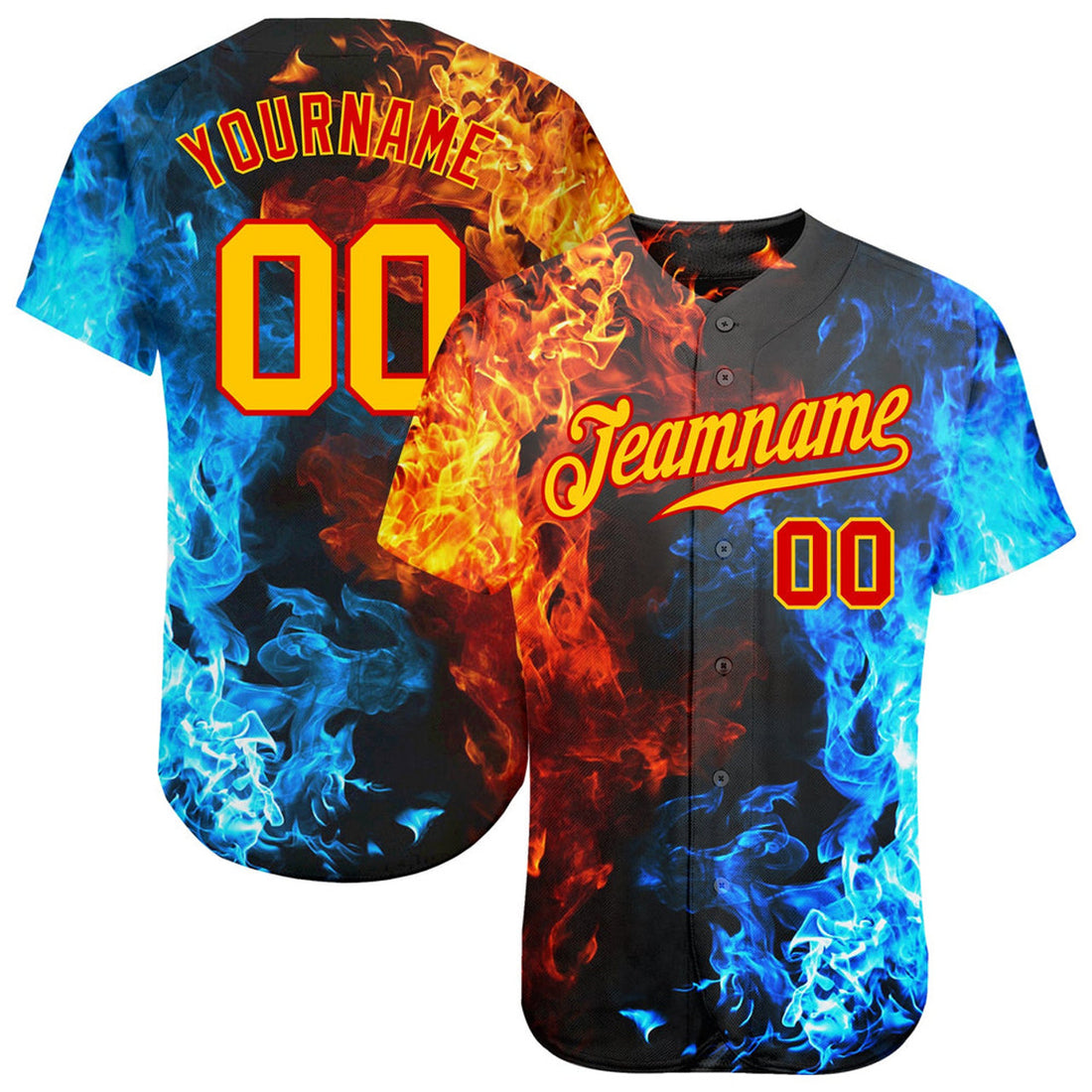 Custom Red Gold 3D Flame Pattern Baseball Jersey S-5XL