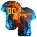 Custom Red Gold 3D Flame Pattern Baseball Jersey S-5XL