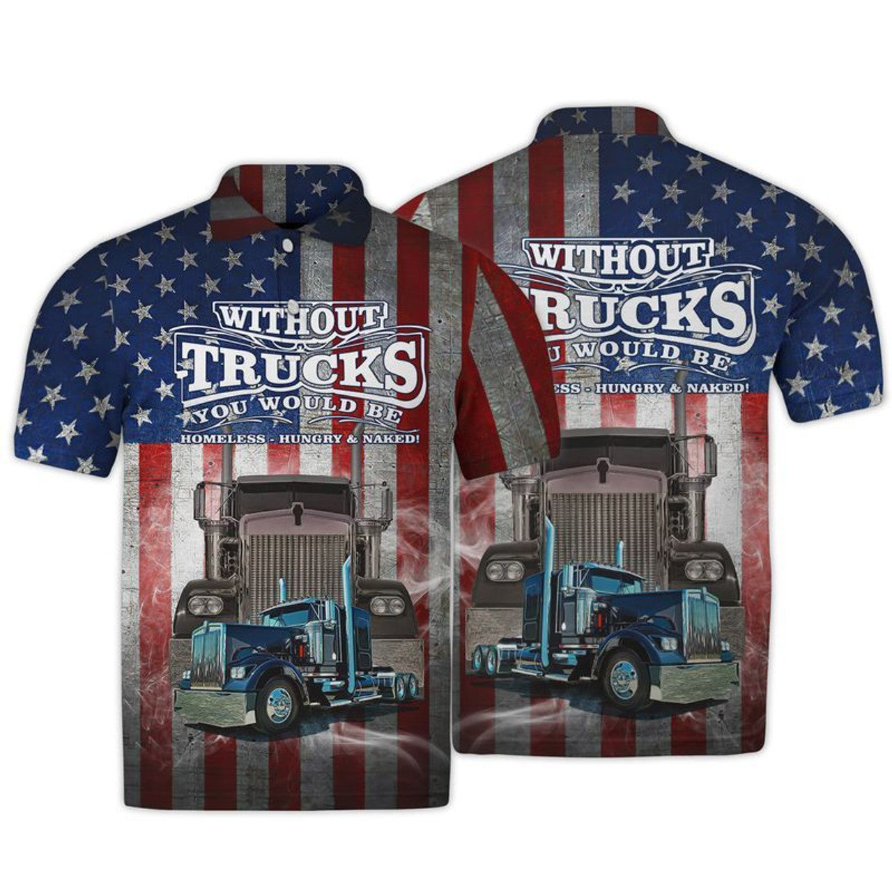 Trucker USA 3D All Over Print Men's Polo Shirt S-5XL