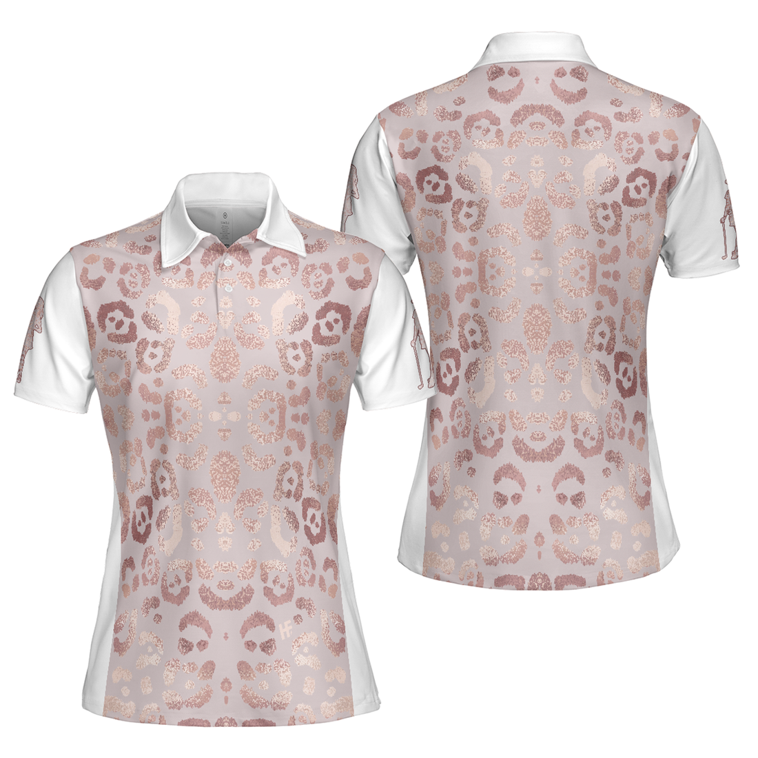 Rose Gold Leopard Print Golf Short Sleeve Women's Polo Shirts S-5XL