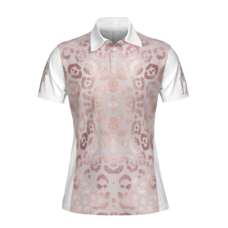 Rose Gold Leopard Print Golf Short Sleeve Women's Polo Shirts S-5XL