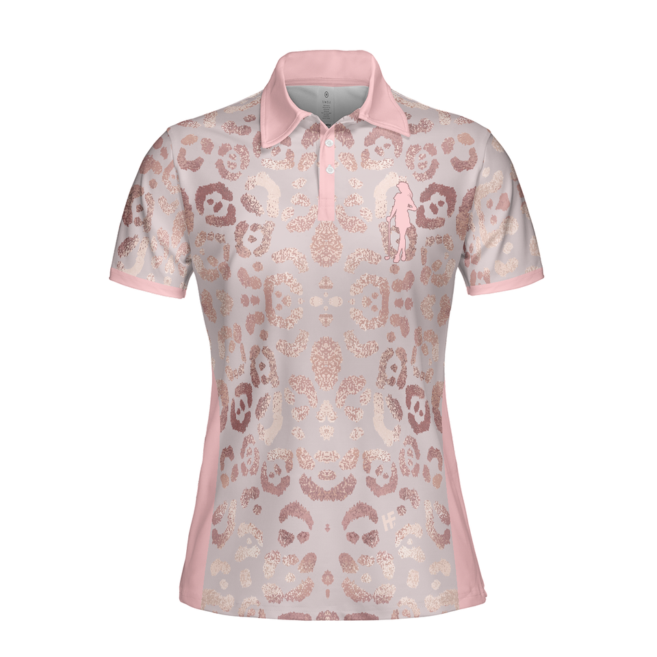 Rose Gold Leopard Print V2 Golf Short Sleeve Women's Polo Shirts S-5XL