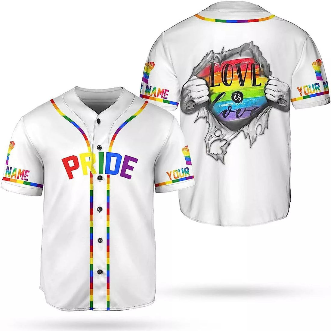 Custom Rainbow Pride LGBT Love Baseball Jersey S-5XL