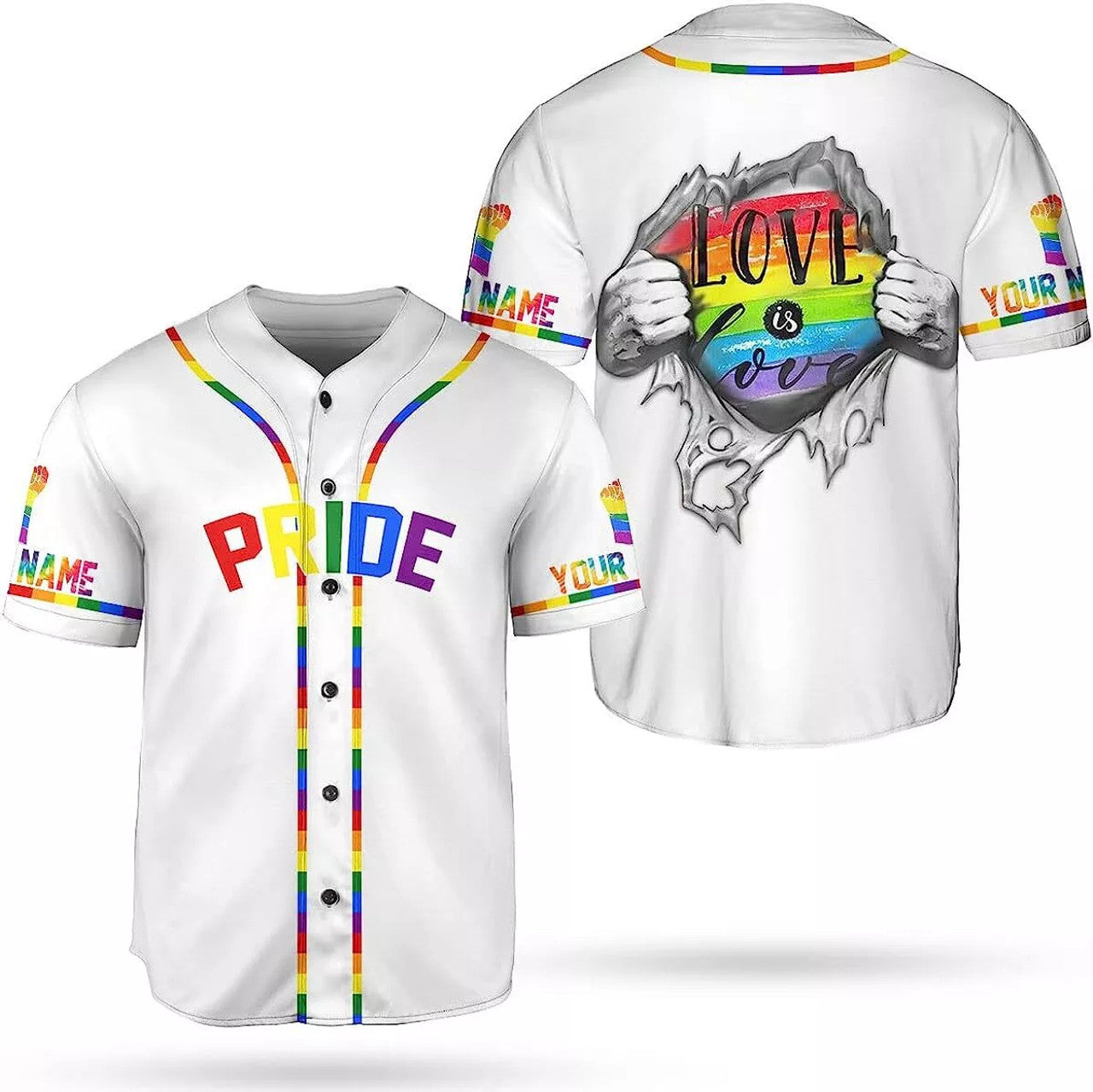 Custom Rainbow Pride LGBT Love Baseball Jersey S-5XL