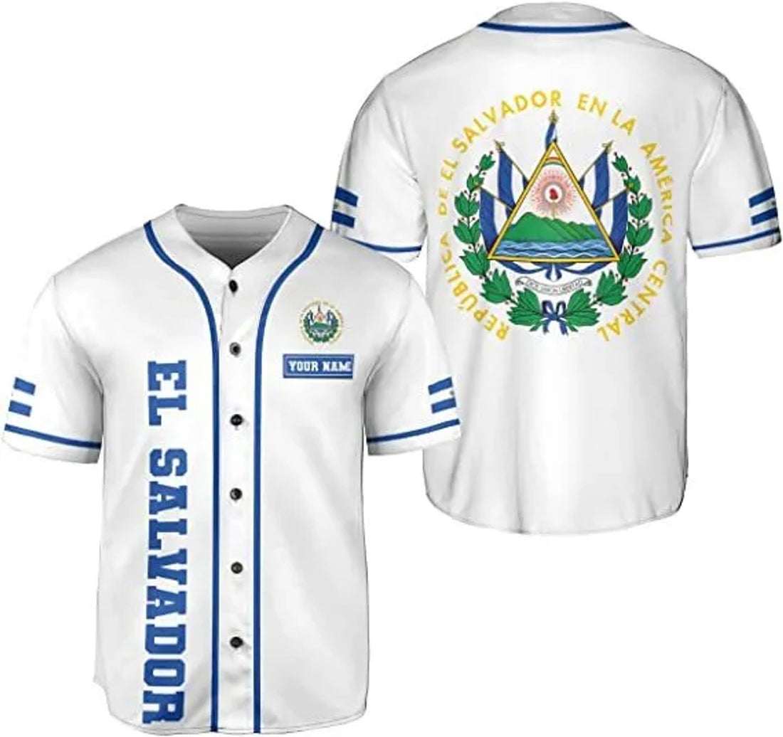 Personalized El Salvador Flag Baseball Jersey Shirt Baseball Jersey S-5XL