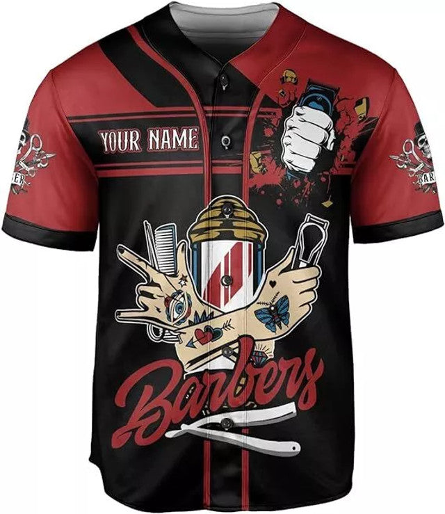 Custom Barber Shop Jersey Custom Name 3D Scissors Baseball Jersey S-5XL