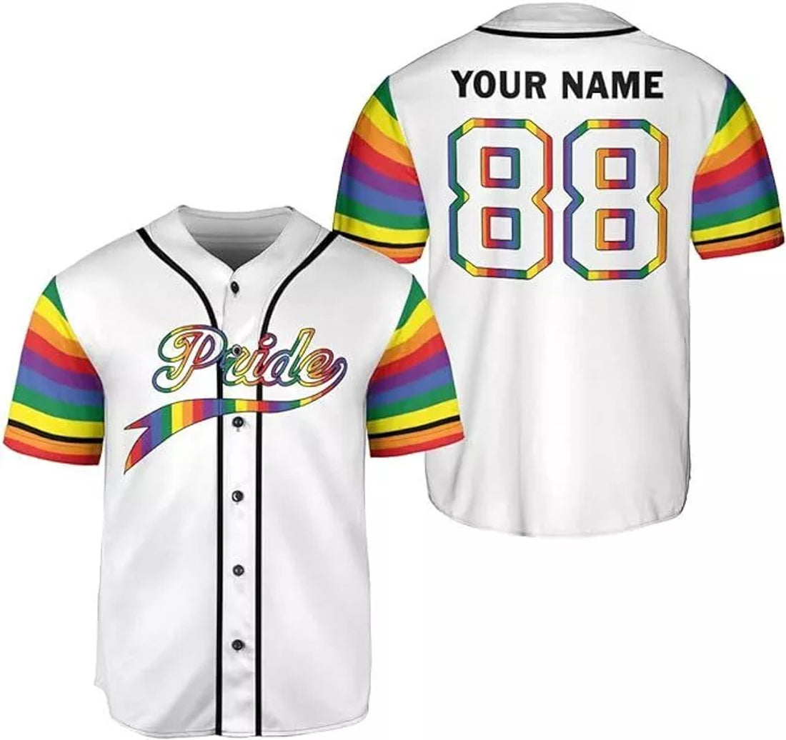 Custom LGBT Pride Baseball Jersey Rainbow Shirt Baseball Jersey S-5XL