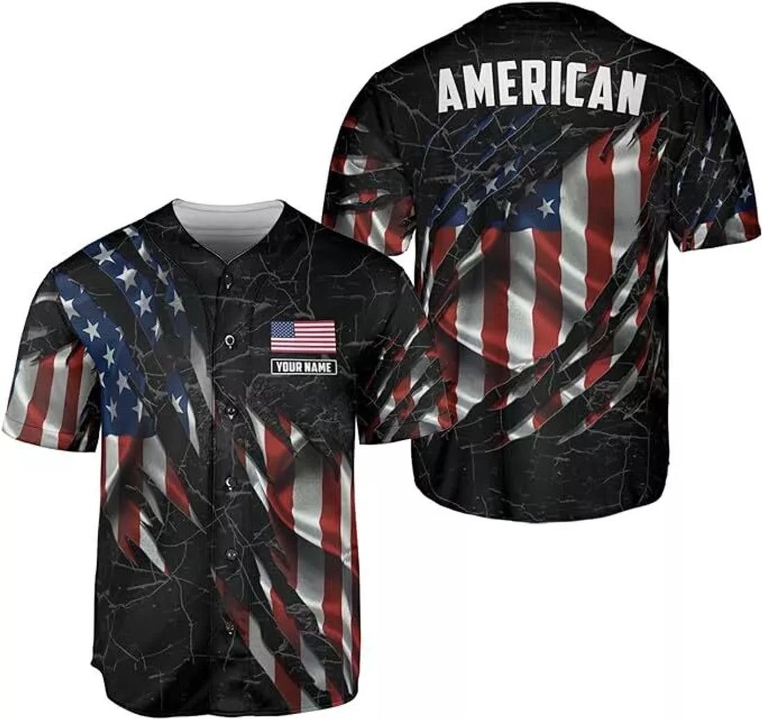 Custom American Flag Jersey Patriotic Baseball Jersey S-5XL