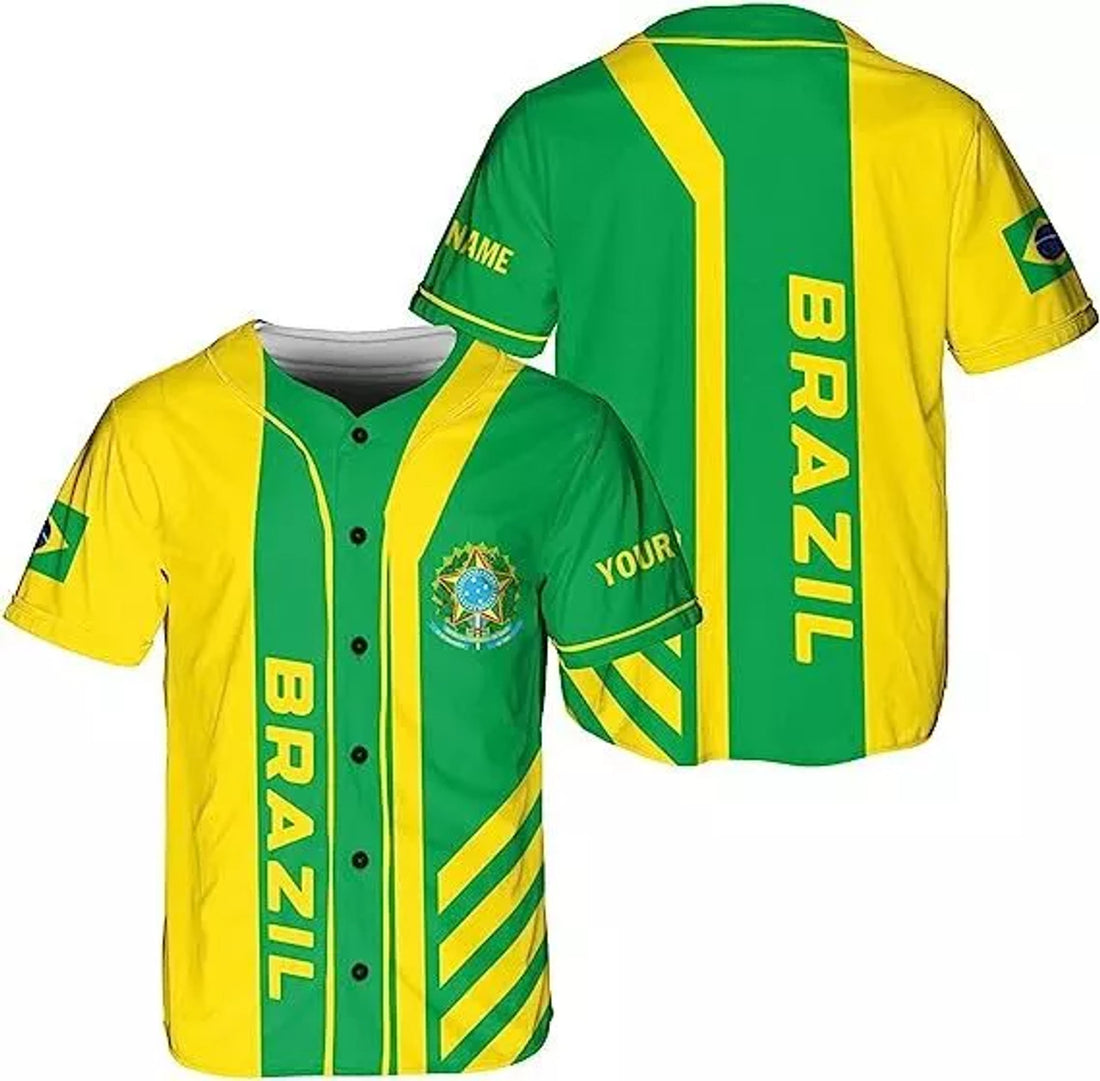 Custom Baseball Jersey Shirt Brasil Flag Bandeira Baseball Jersey S-5XL