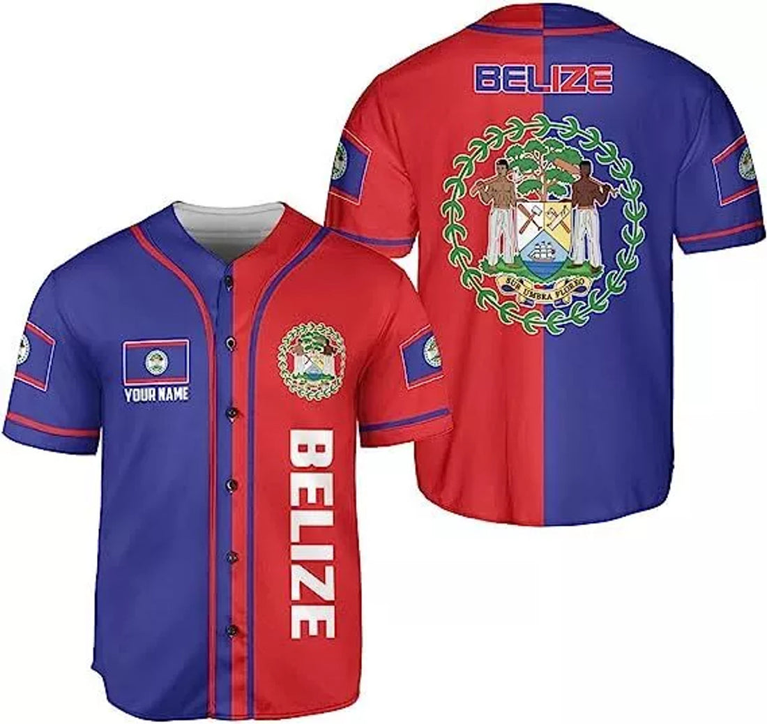 Custom Belize Baseball Jersey Shirt Belizean Flag Pride hBaseball Jersey S-5XL