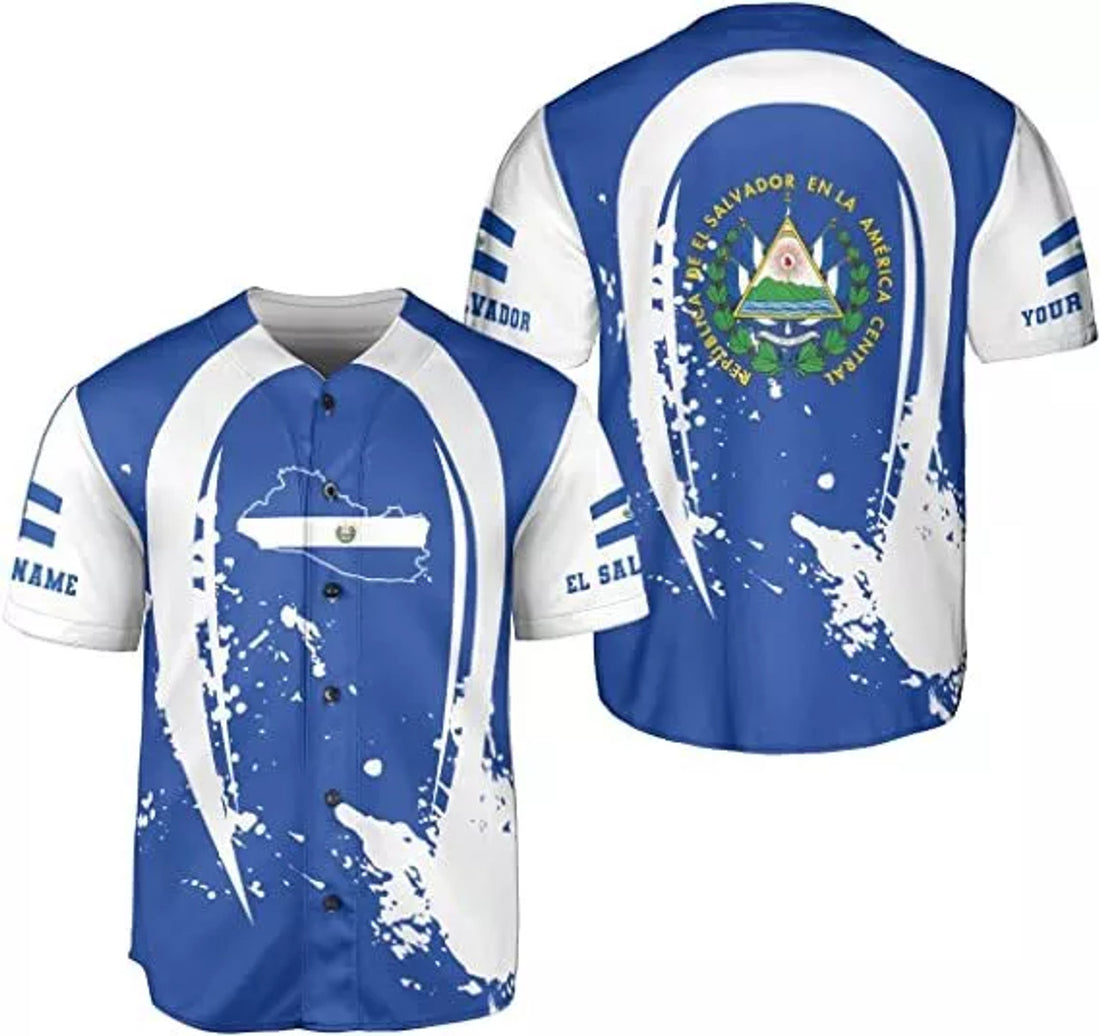 Personalized El Salvador Flag Baseball Jersey Shirt Baseball Jersey S-5XL