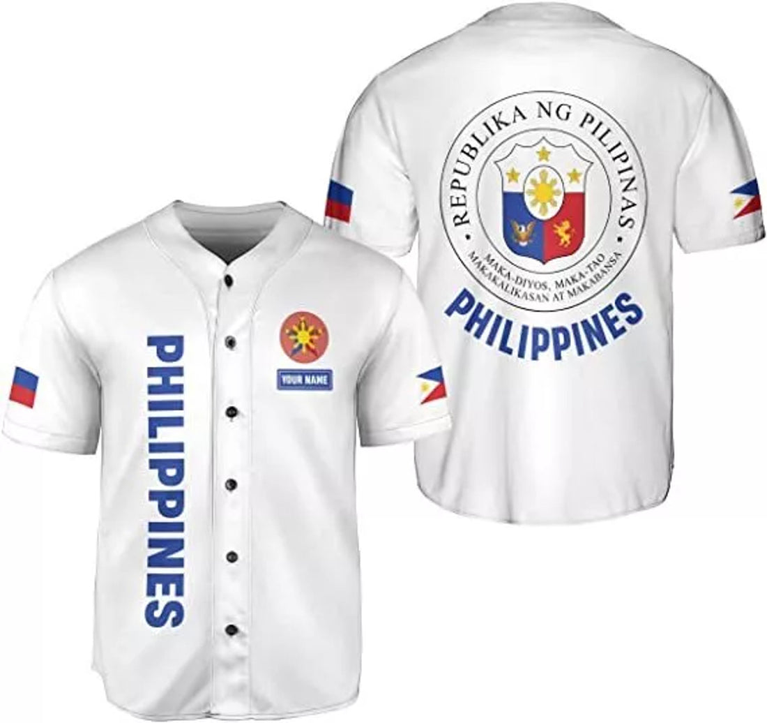 Custom Philippines Baseball Jersey Filipino Flag Baseball Jersey S-5XL