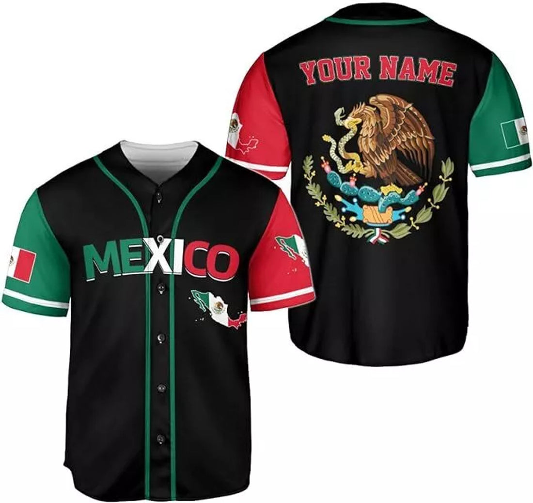 Custom Mexico Eagle Flag Baseball Jersey Mexican Shirt Baseball Jersey S-5XL