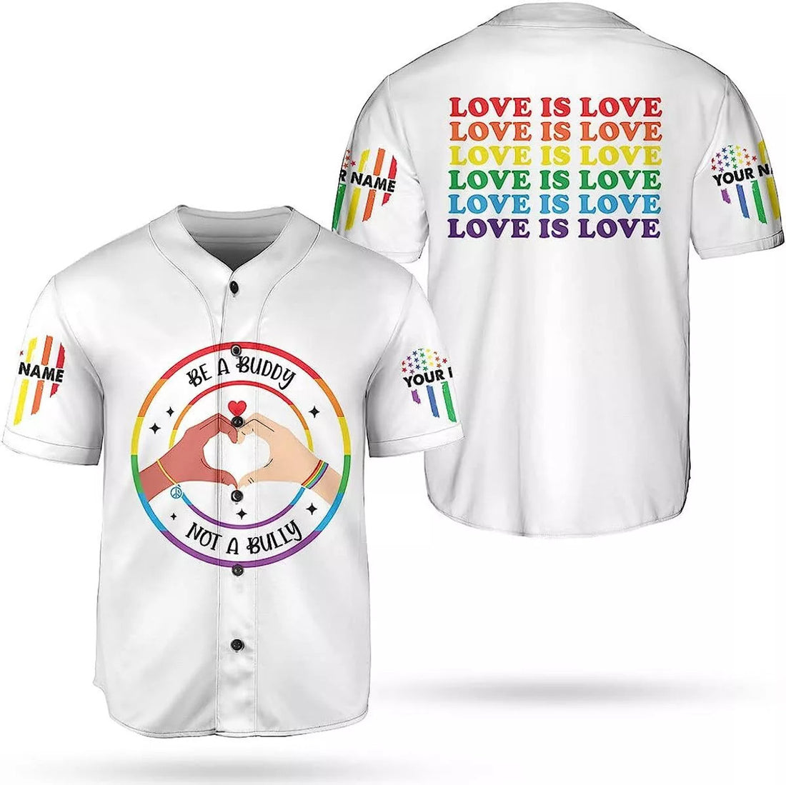 Custom Rainbow Pride LGBT Love is Love Baseball Jersey S-5XL