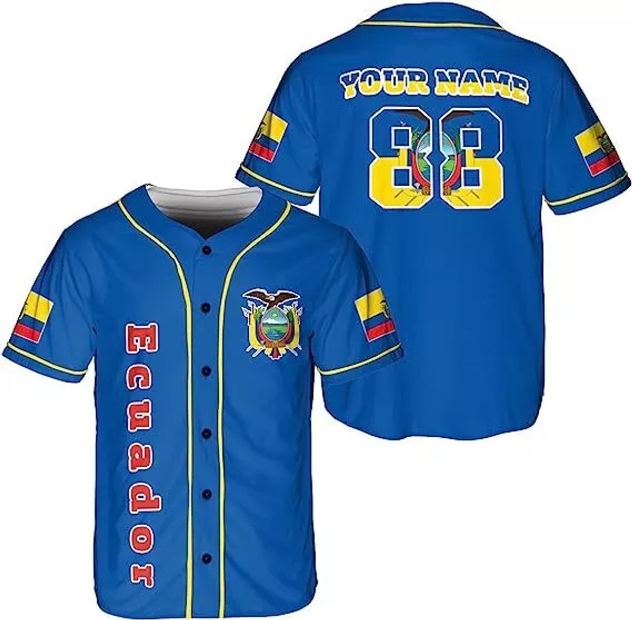 Custom Ecuador Baseball Shirt Ecuador Flag Baseball Jersey S-5XL