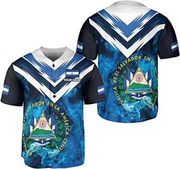 Personalized El Salvador Flag Baseball Jersey Shirt Baseball Jersey S-5XL