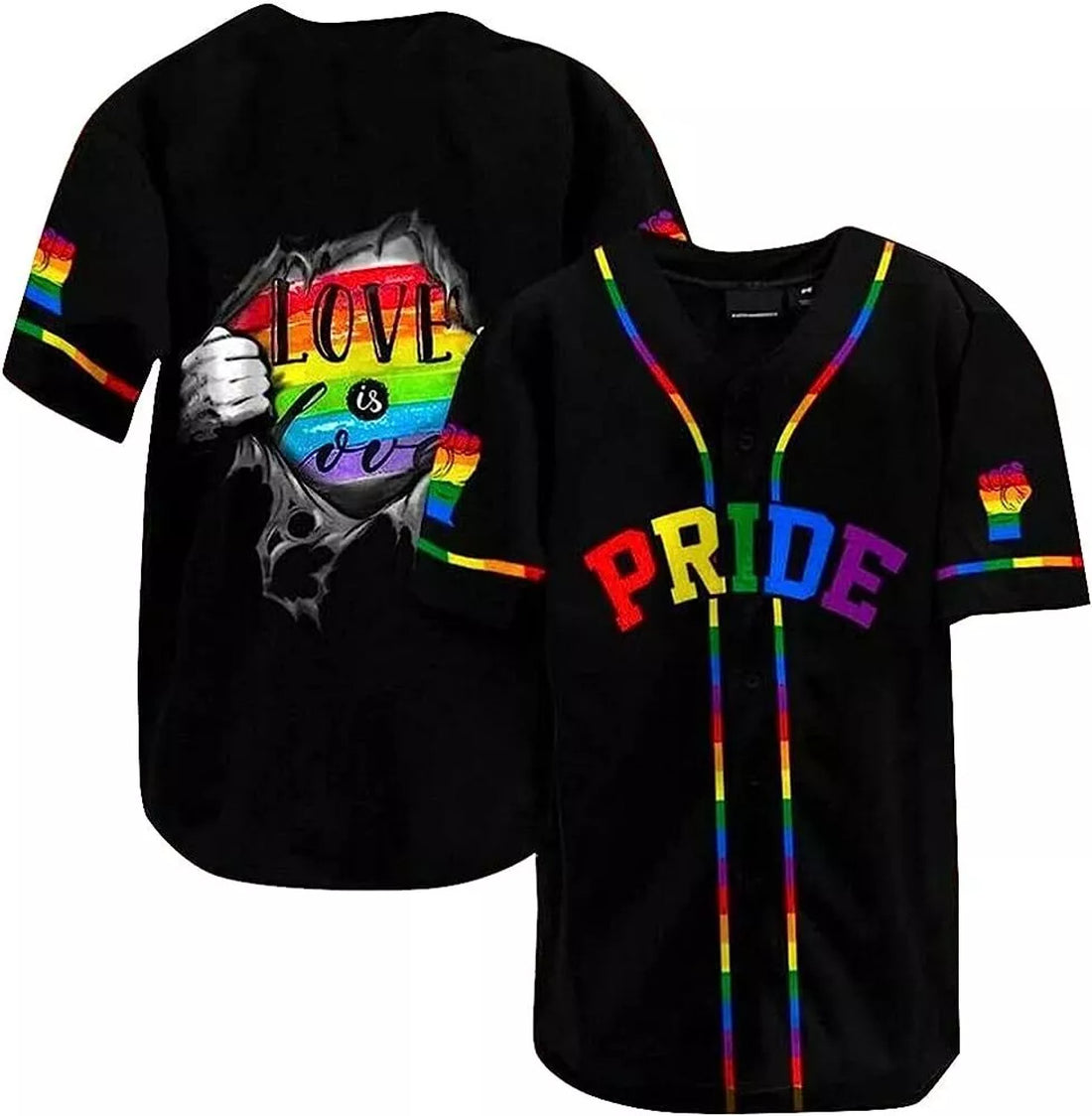 LGBT Pride Rainbow Heart Shirt Baseball Jersey S-5XL