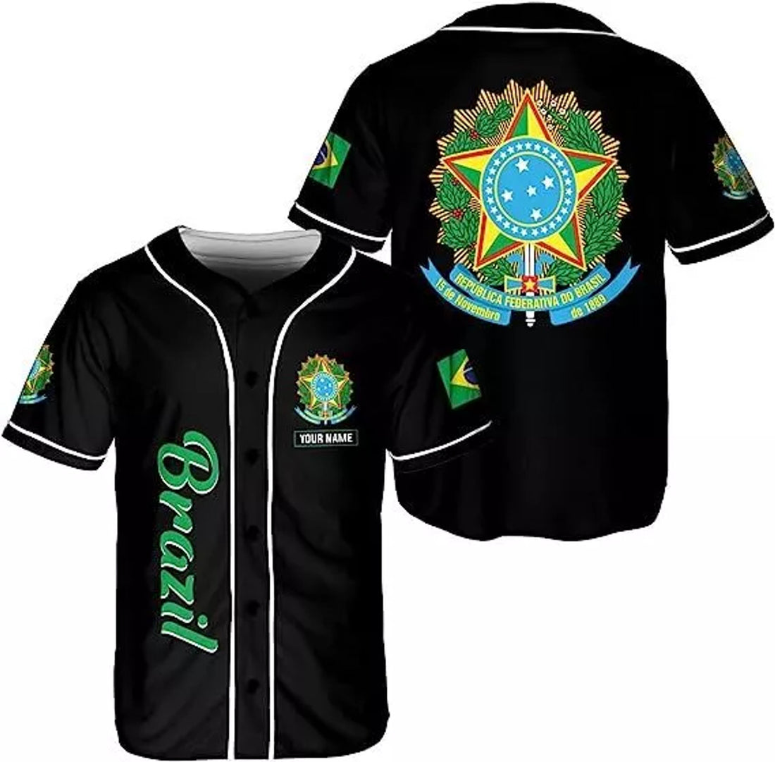Custom Baseball Jersey Shirt Brasil Flag Bandeira Baseball Jersey S-5XL