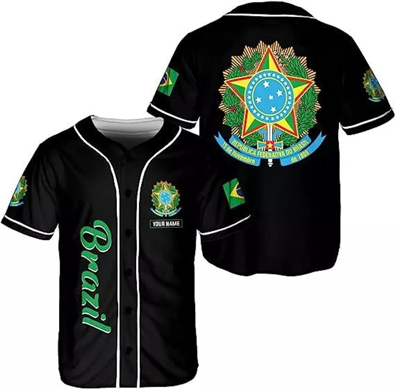 Custom Baseball Jersey Shirt Brasil Flag Bandeira Baseball Jersey S-5XL