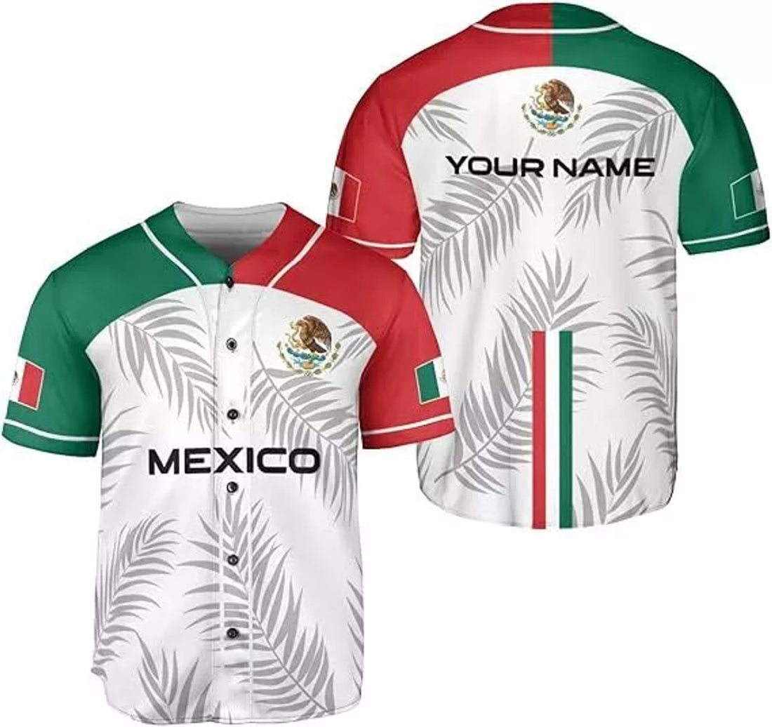 Custom Mexico Flag Baseball Jersey Mexican Shirt Baseball Jersey S-5XL
