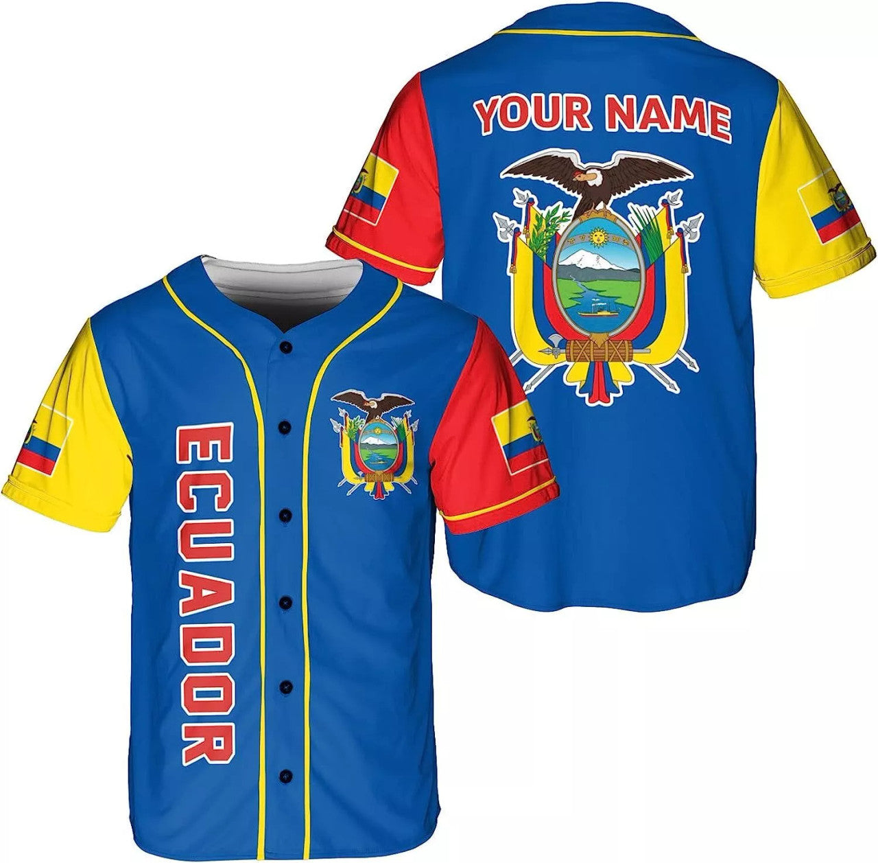 Custom Ecuador Baseball Shirt Ecuador Flag Jersey Baseball Jersey S-5XL