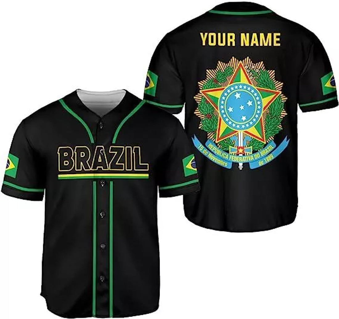 Custom Baseball Jersey Shirt Brasil Flag Bandeira Baseball Jersey S-5XL