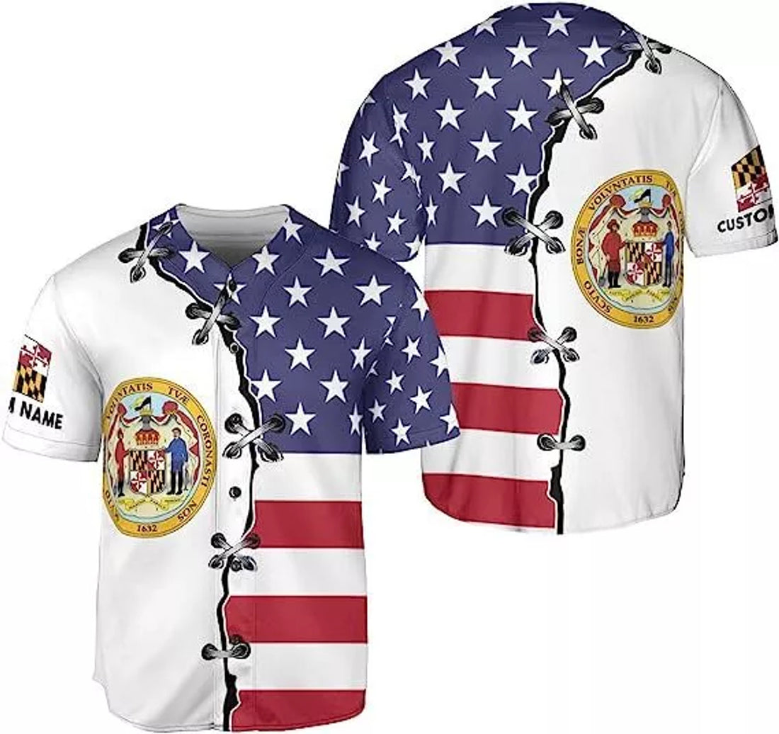 Custom Personalized Maryland Flag Crab Baseball Shirt Baseball Jersey S-5XL