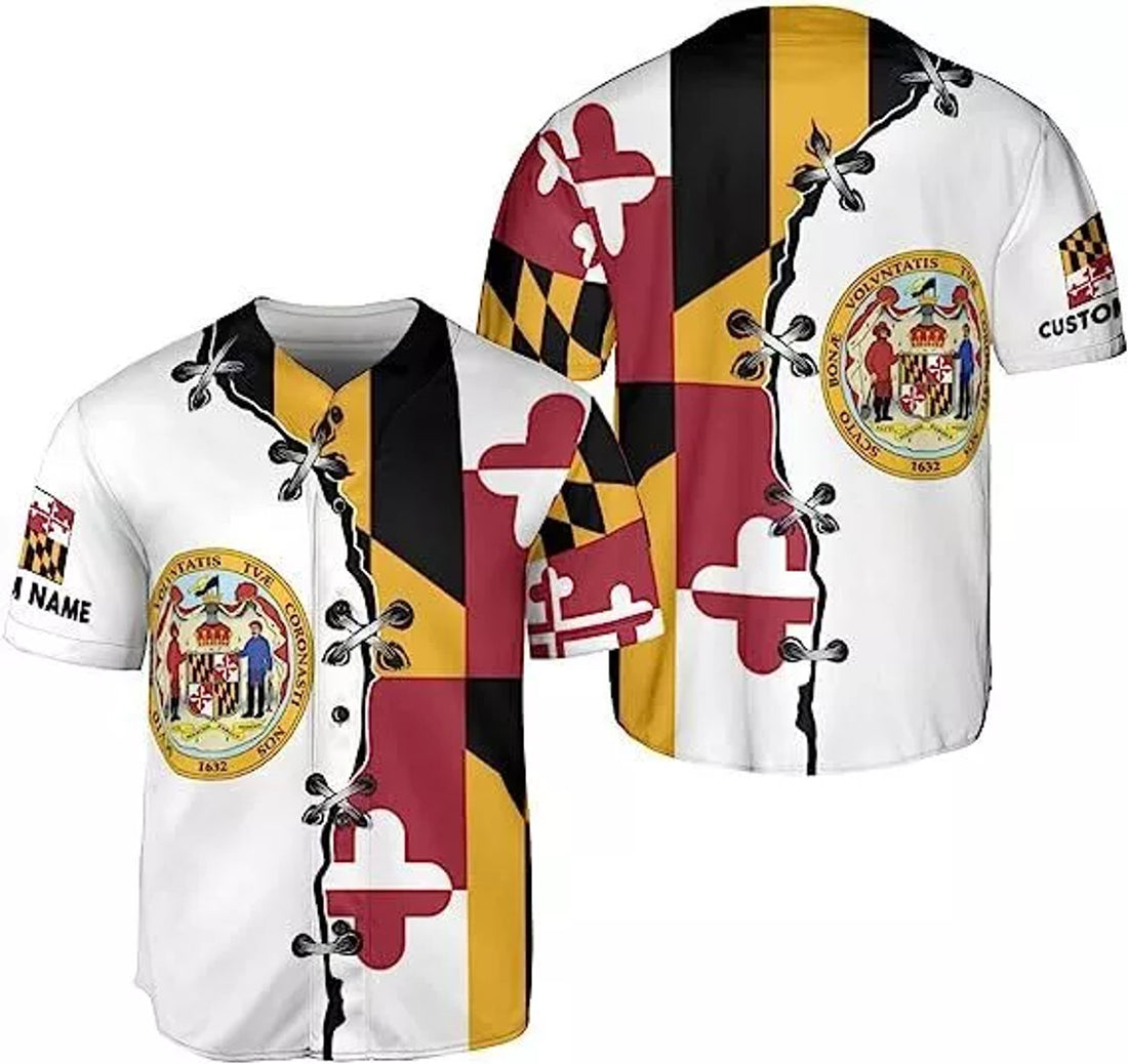 Custom Personalized Maryland Flag Crab Baseball Shirt S-5XL