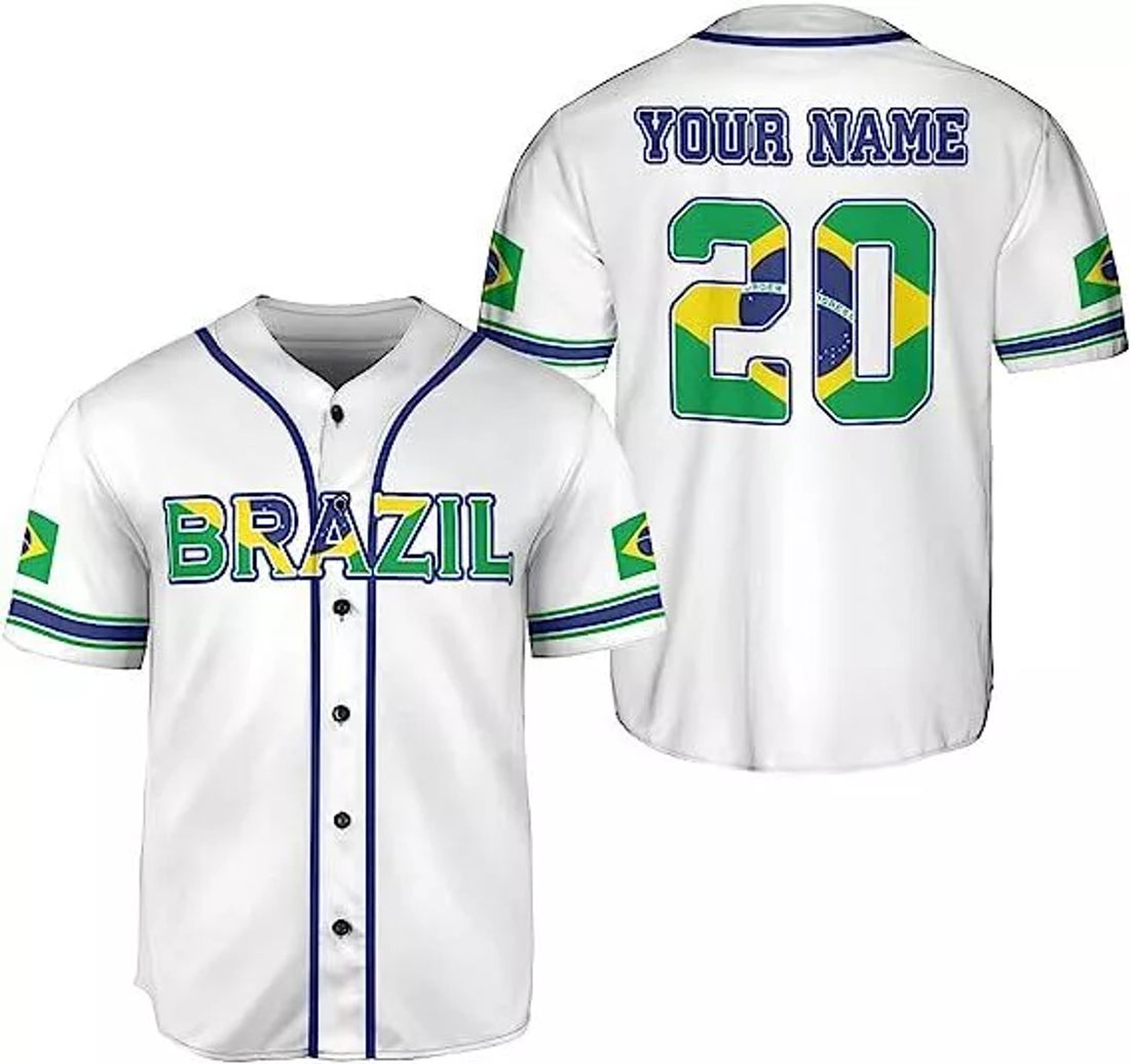 Custom Baseball Jersey Shirt Brasil Flag Bandeira Baseball Jersey S-5XL