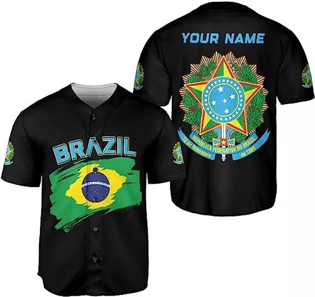Custom Baseball Jersey Shirt Brasil Flag Bandeira Baseball Jersey S-5XL