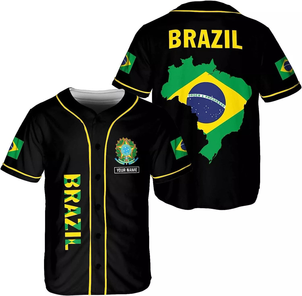 Personalized Brazil Baseball Jersey Shirt Brazil Flag Baseball Jersey S-5XL