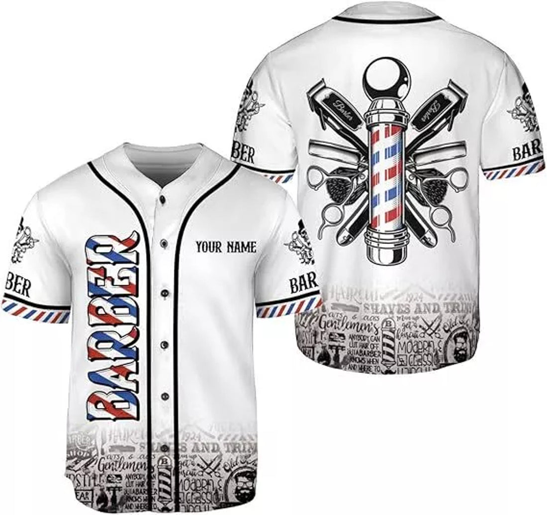 Custom Name Barber Shop Jersey 3D Shirt Baseball Jersey S-5XL