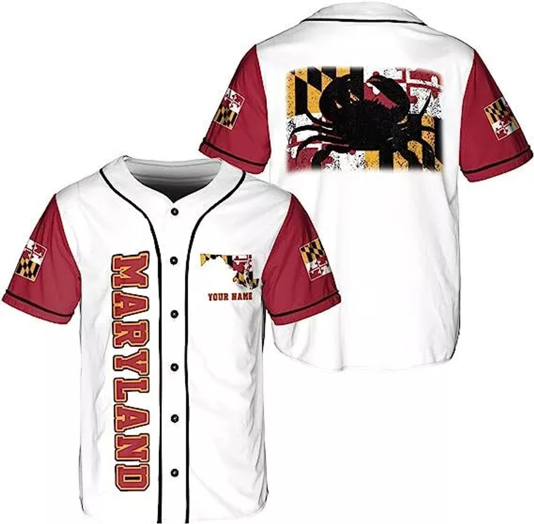 Custom Personalized Maryland Flag Crab Baseball Shirt S-5XL