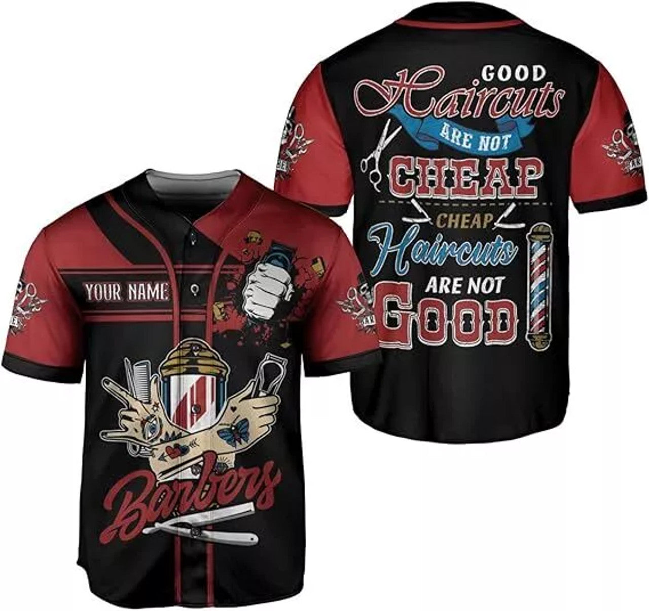 Custom Barber Shop Jersey Custom Name 3D Scissors Baseball Jersey S-5XL