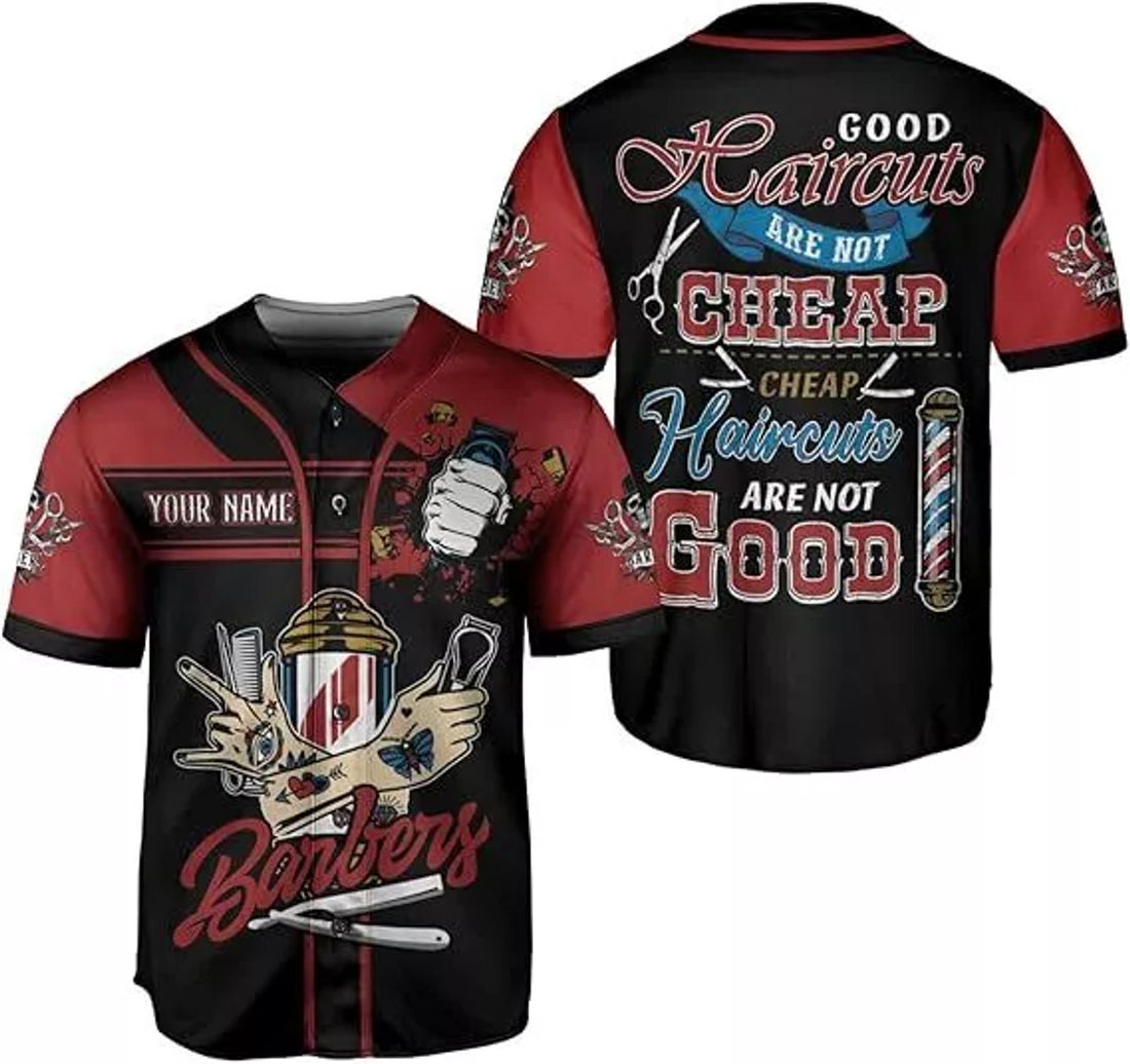 Custom Barber Shop Jersey Custom Name 3D Scissors Baseball Jersey S-5XL