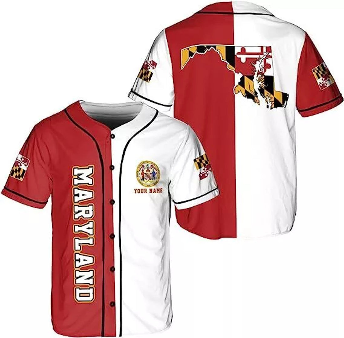 Maryland State Flag Baseball Shirt Maryland Crab Baseball Jersey S-5XL