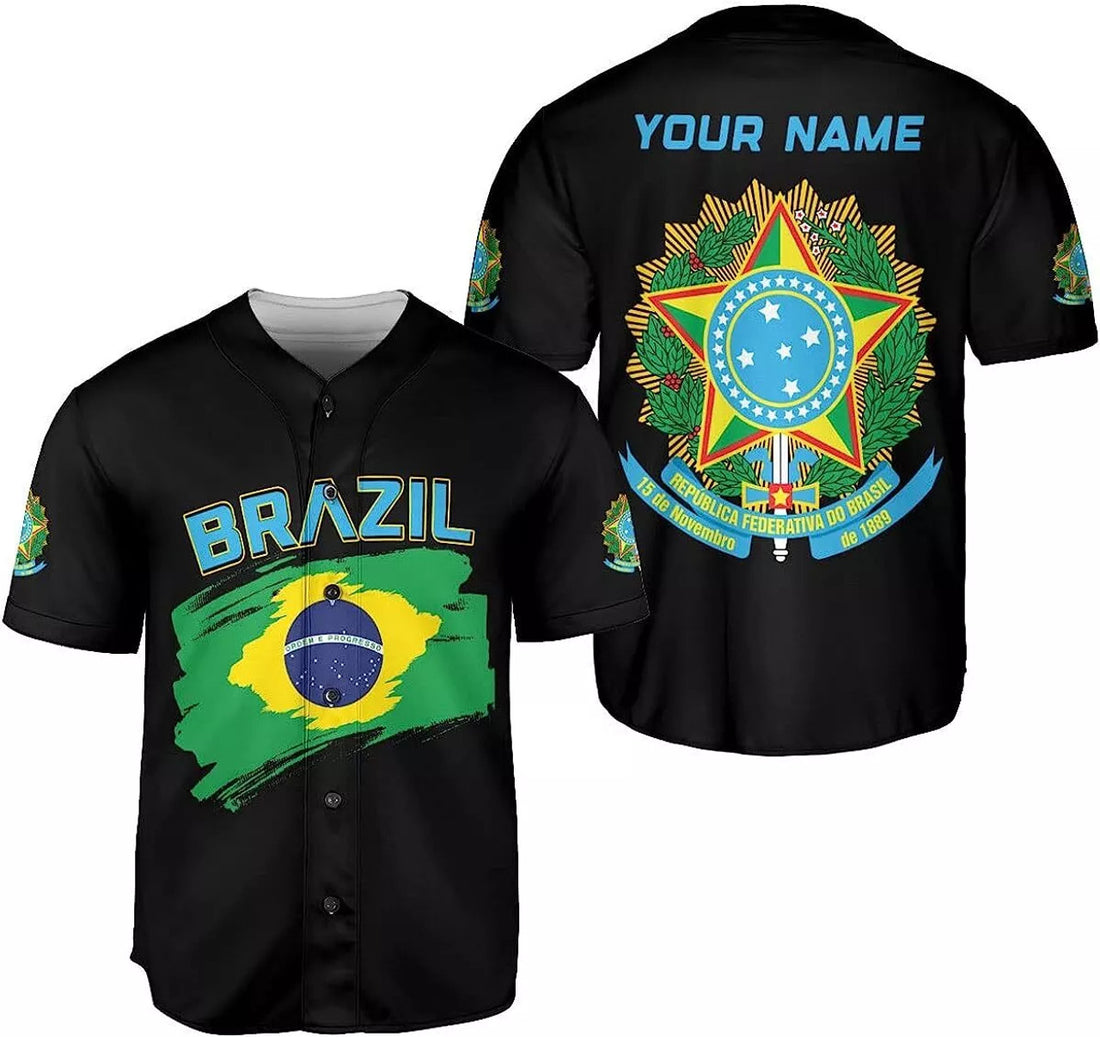 Personalized Brazil Baseball Jersey Shirt Brazil Flag Baseball Jersey S-5XL