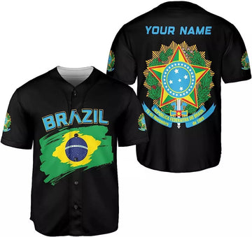 Personalized Brazil Baseball Jersey Shirt Brazil Flag Baseball Jersey S-5XL