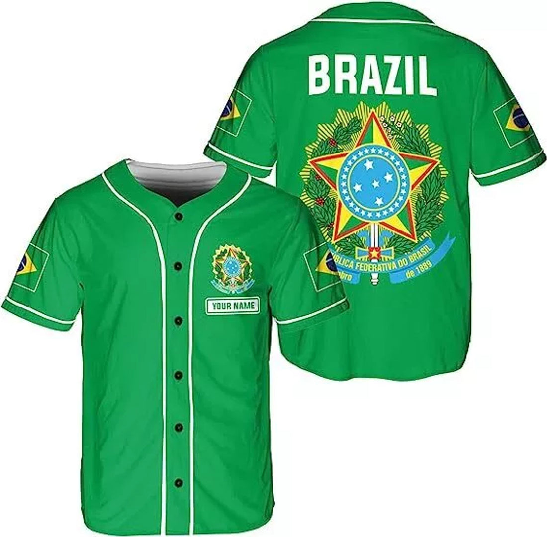 Custom Baseball Jersey Shirt Brasil Flag Bandeira Baseball Jersey S-5XL