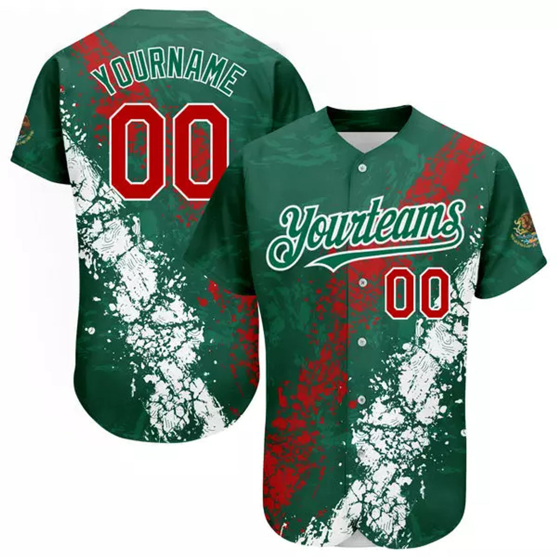 Custom Mexican Team Kelly Green 3D Baseball Jersey S-5XL