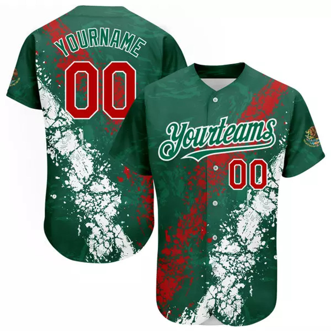 Custom Mexican Team Kelly Green 3D Baseball Jersey S-5XL