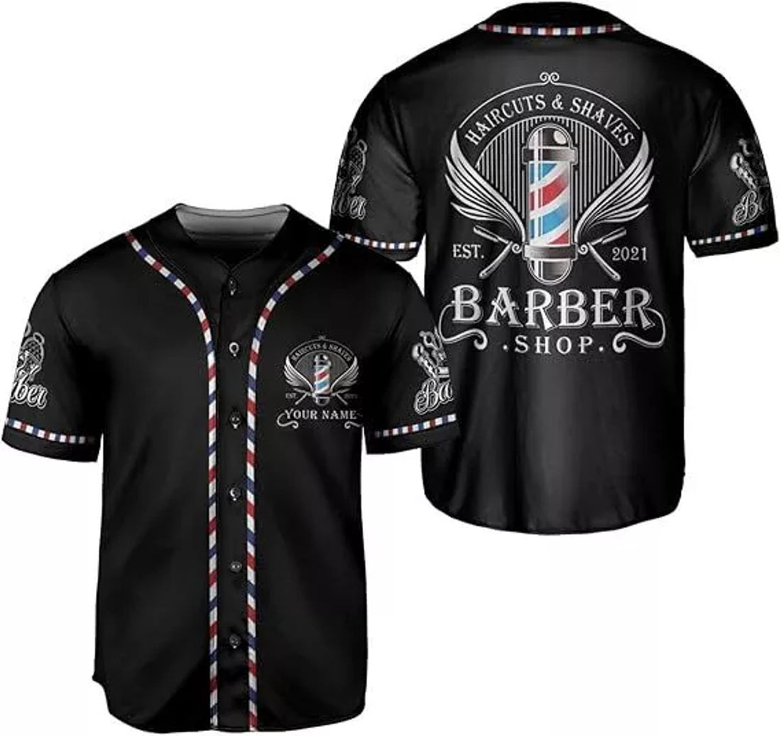 Custom Personalized Barber Shop Baseball Jersey Name Baseball Jersey S-5XL