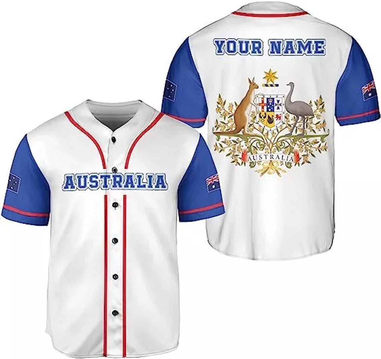 Custom Australia Baseball Jersey Shirt Flag Kangaroo Baseball Jersey S-5XL