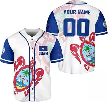 Custom Guam National Flag Coat of Arms Baseball Jersey Shirt Guam Pride